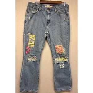 Levi's 515 Bootcut Patchwork Jeans Womens Blue Denim Hippie 5 Pocket 12 M Flower